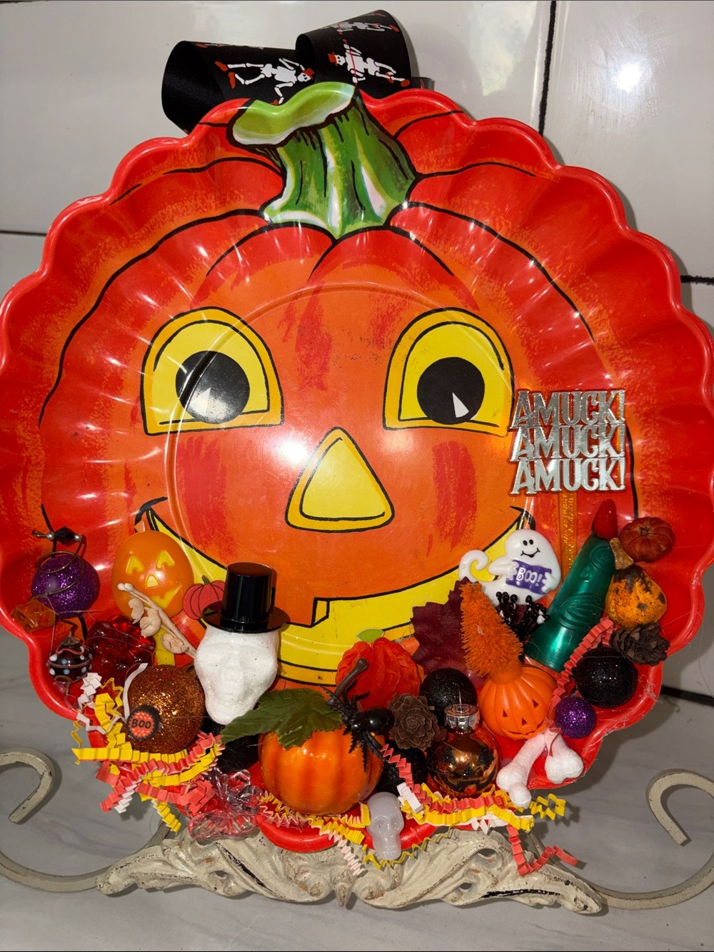 Vintage Halloween Pumpkin Treat Assemblage